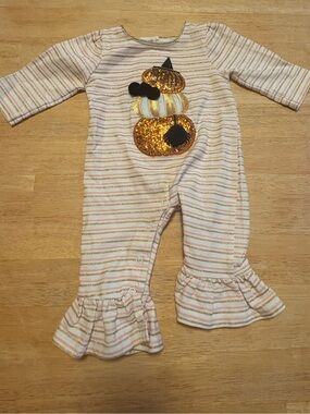Mudpie Baby Girls Gold Pumpkin Ruffle One-Piece